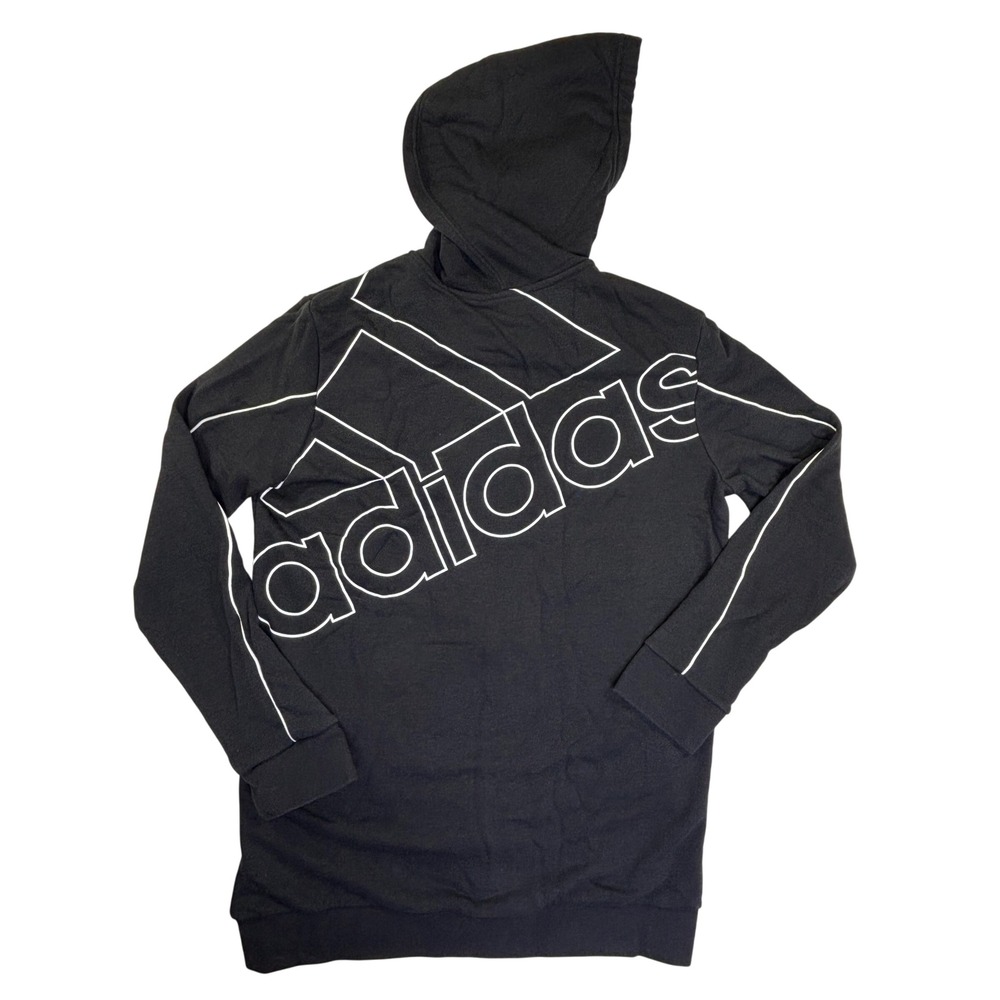 Adidas Mens Full Zip Hoodie Black Large Back Logo Sweatshirt Medium